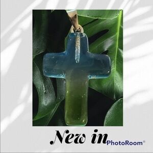 Handmade Natural gemstone cross necklace- blue and green